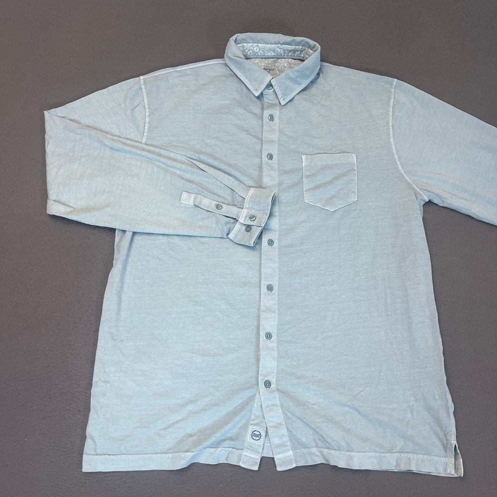 Reworn Mens‎ XL Light Blue 100% Cotton Long Sleeve Button Down Shirt Pocket Surf